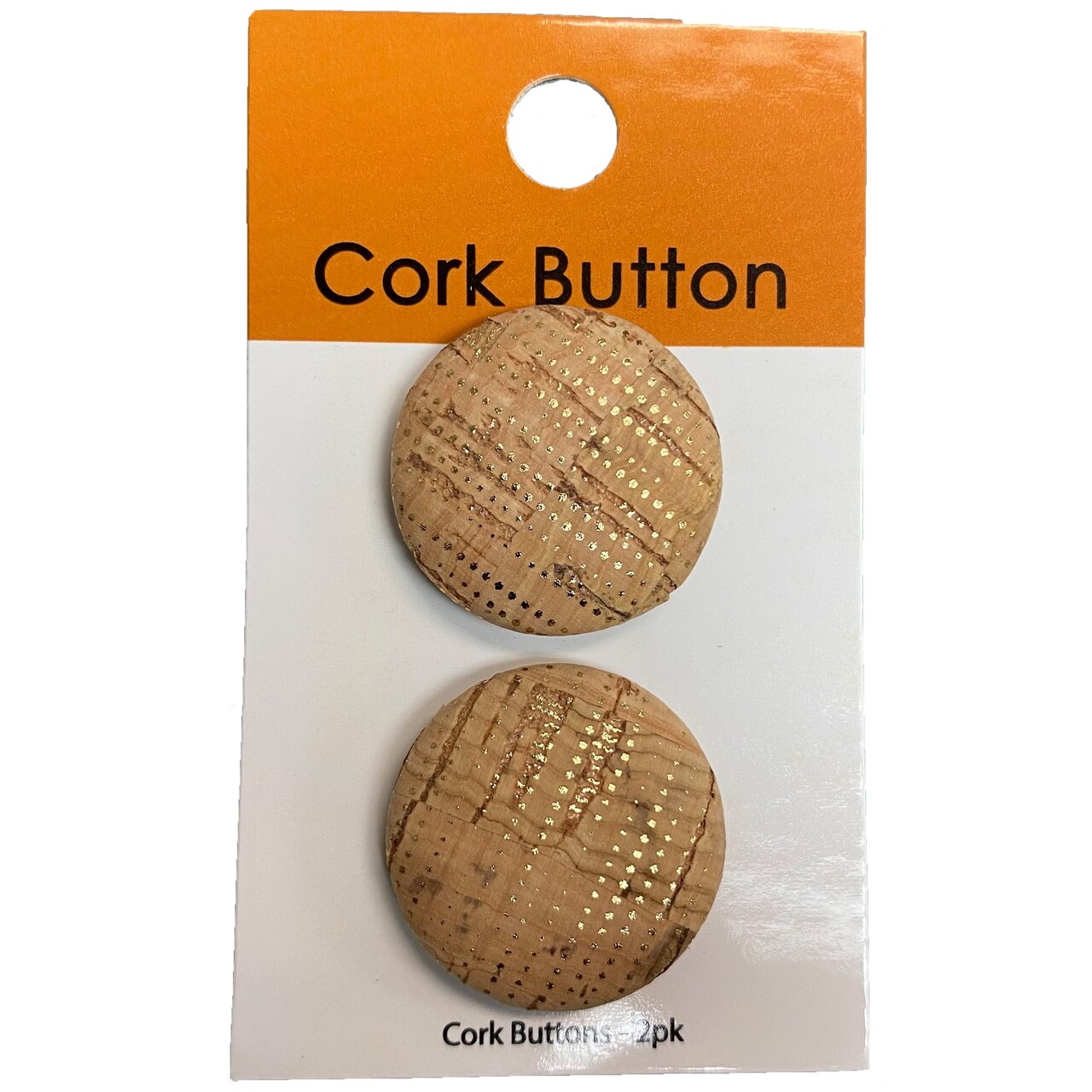 Belagio Cork Covered Button, 1" Diameter, 2 Piece, Metallic Dot, Natural/Gold